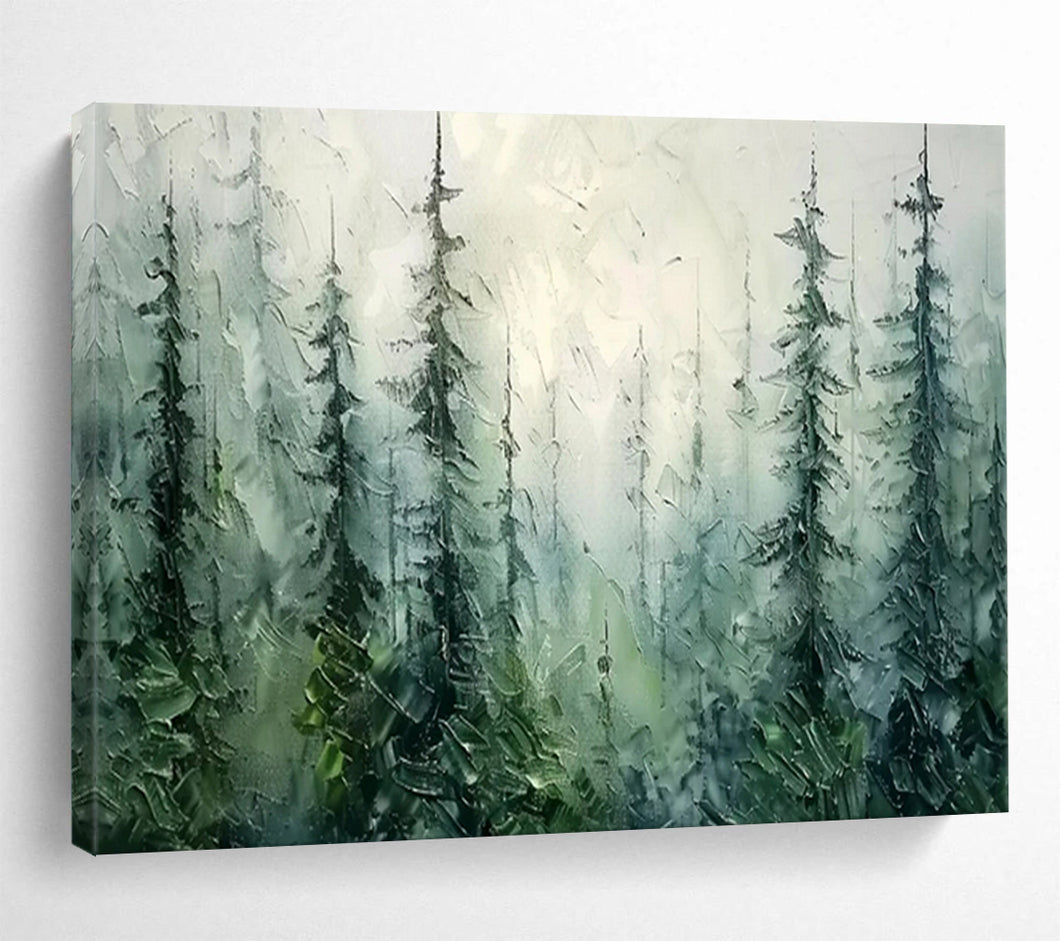 Hand - painted Forest Mist Oil Painting for Creating a Tranquil Atmosphere in Living Room Corners LargeART1600