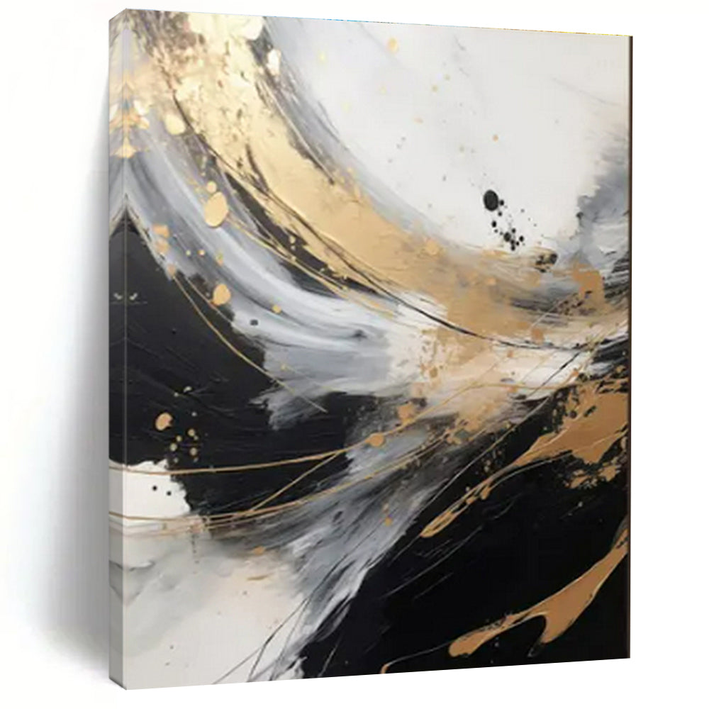 Black - White - Gold Swirl Art for Modern Penthouse & Art Gallery LargeART0847
