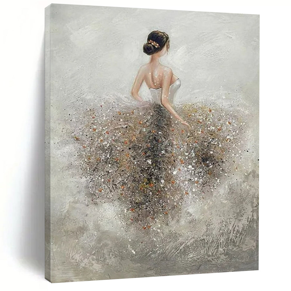 Impressionistic Abstract Ballerina Art, Soft - Toned Floral Painting for Ballet Studio & Romantic Bedroom LargeART2208