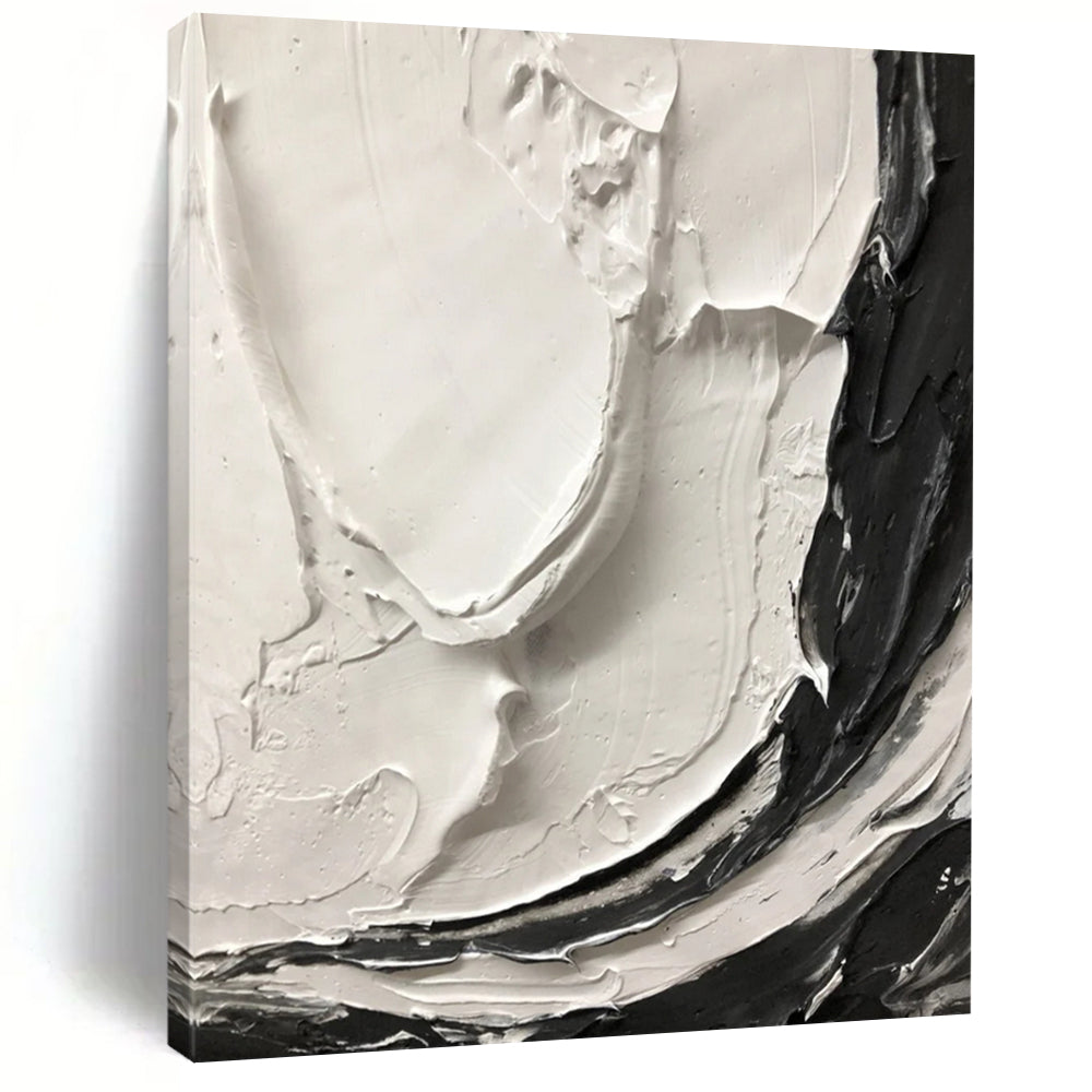 “White & Black Crescents” – Thick white impasto and black strokes, curved shapes DTP387