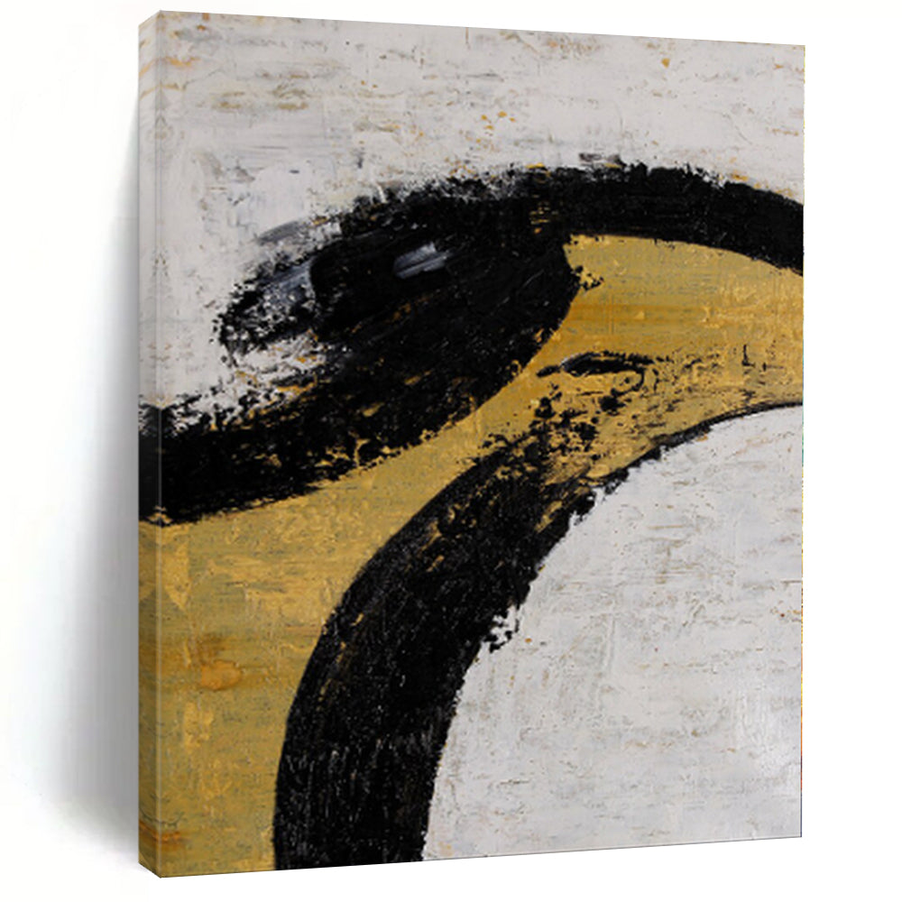 Hand - painted Large - sized Bold Black and Gold Abstract Acrylic Art for Luxurious Lounges LargeART0039