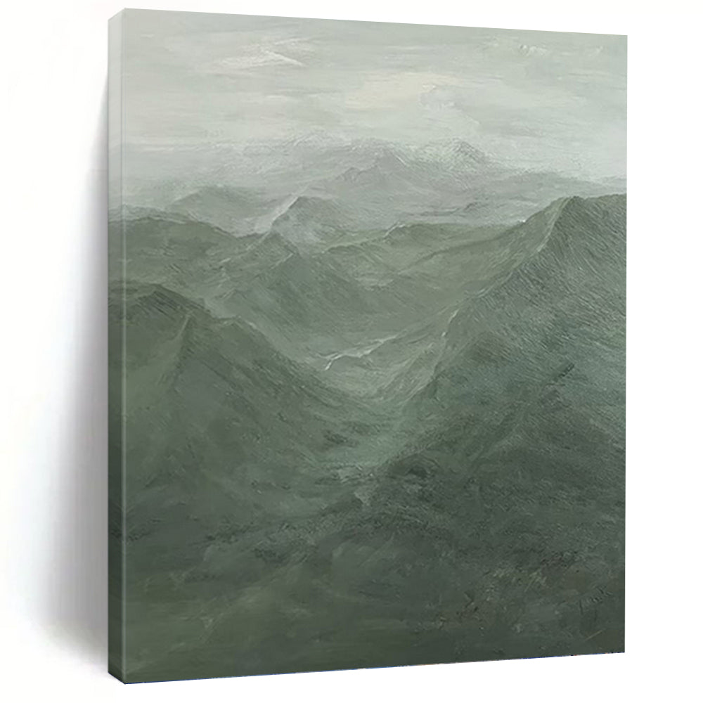 “Misty Green Mountain Range” - Atmospheric Landscape Art on Canvas DKH1497