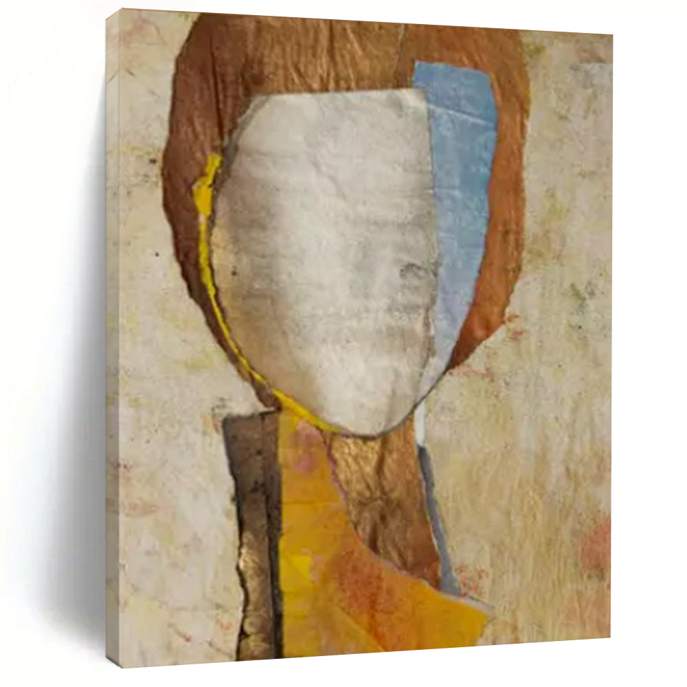 Mixed - Media Collage Portrait, Earth - Toned Textured Art for Bohemian Bedroom & Artistic Study LargeART2221