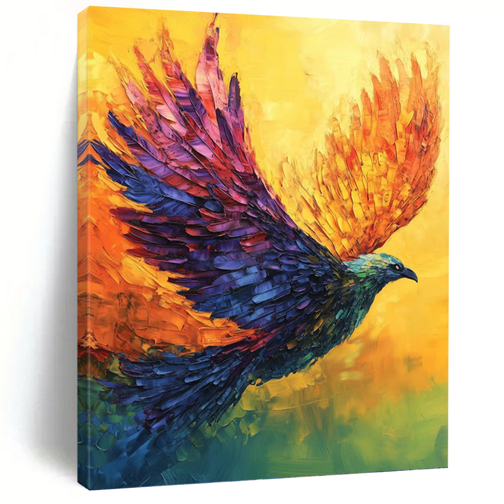 “Colorful Flying Phoenix” - Expressive Bird Art on Canvas DKH1656