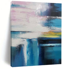 Load image into Gallery viewer, “Colorful Sky Over Blue Waters” - Pink, Blue, Yellow, White Abstract Art on Canvas DKH1232
