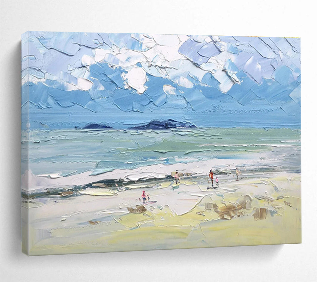 Textured Beach Scene Abstract Painting on Canvas - “Sunny Shores” DKH628