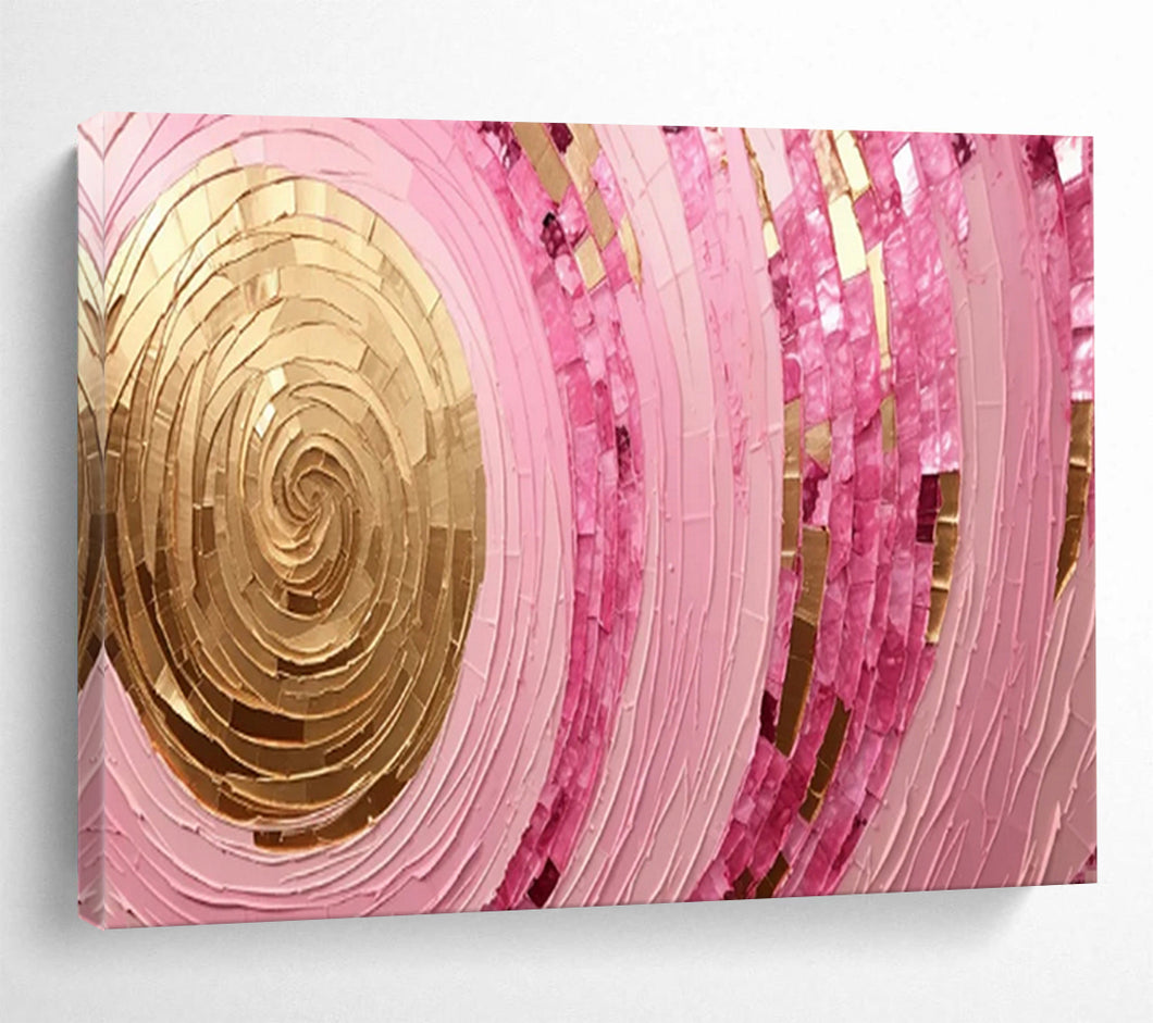 Hand - painted Pink and Gold Spiral Mosaic Acrylic Art for Glamorous Bedroom Interiors LargeART1707