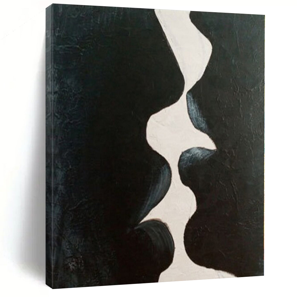 Black and White Kiss Abstract Canvas Painting, Perfect for Intimate Bedroom & Contemporary Art Space LargeART1199