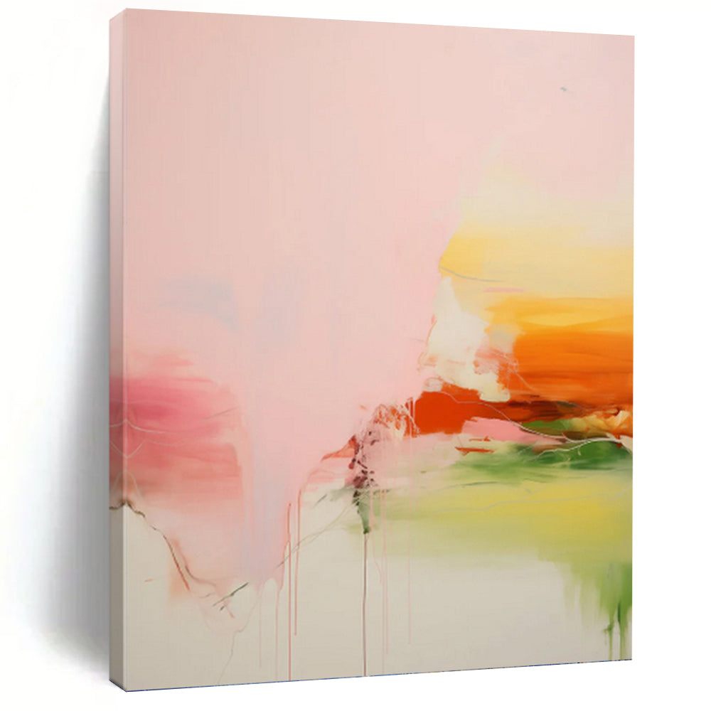 “Pink - Orange Abstract Drip Painting” Abstract Painting on Canvas, Vibrant Wall Art DKH991