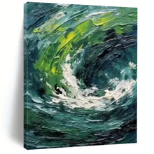 Load image into Gallery viewer, “Swirling Sea Impasto” - Blue, Green, and White Abstract Art on Canvas DKH1405

