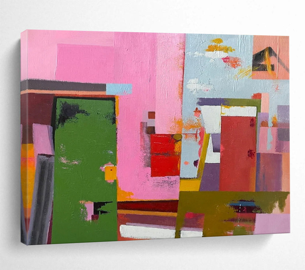 Pink - Dominant Geometric Abstraction Abstract acrylic painting DLZ013