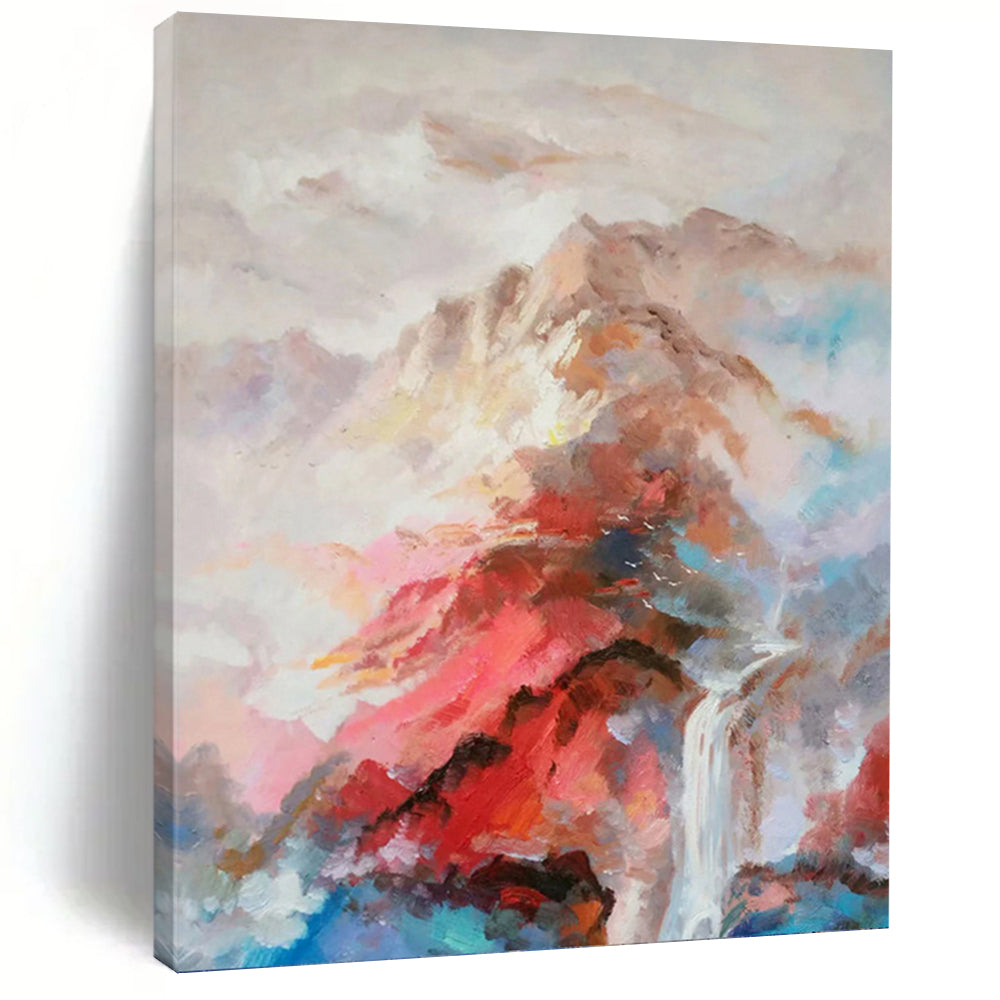 “Romantic Mountain Landscape in Color” - Pink, Blue, Purple Scenic Art on Canvas DKH1348