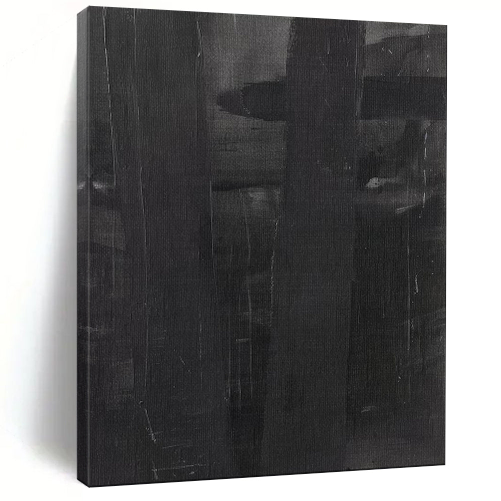 Monochromatic Black Abstract Painting, Perfect for Moody Art Gallery Corner & Sophisticated Home Office LargeART1927