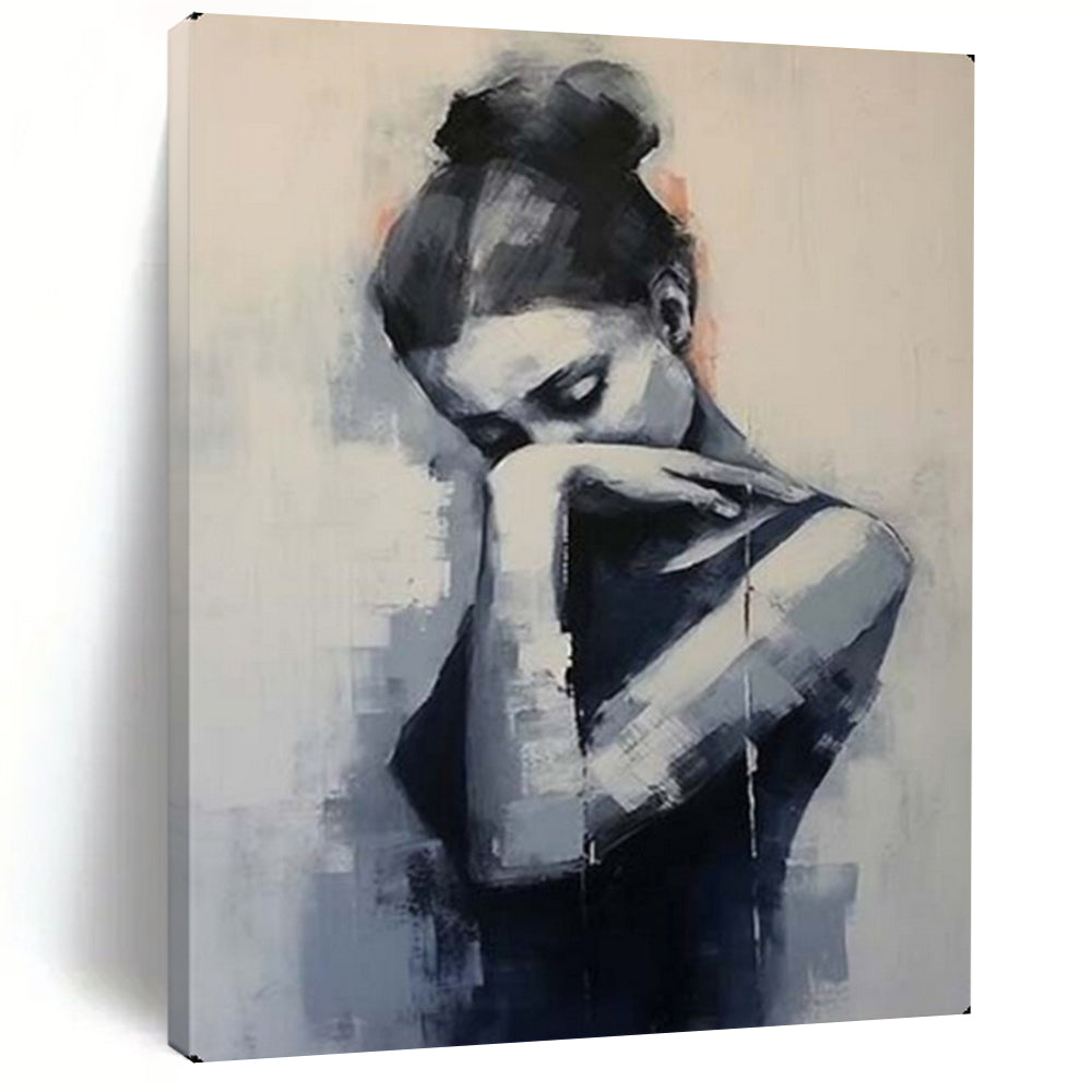 Gray & Black Figurative Abstract Painting, Perfect for Minimalist Bedroom & Quiet Study LargeART2140