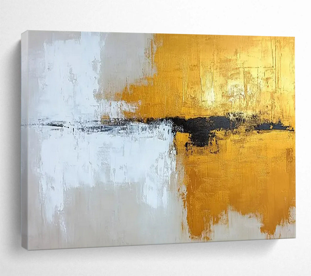 Hand - painted Oversized Gold, Black, and White Abstract Acrylic Art for Luxurious Living Rooms LargeART1803