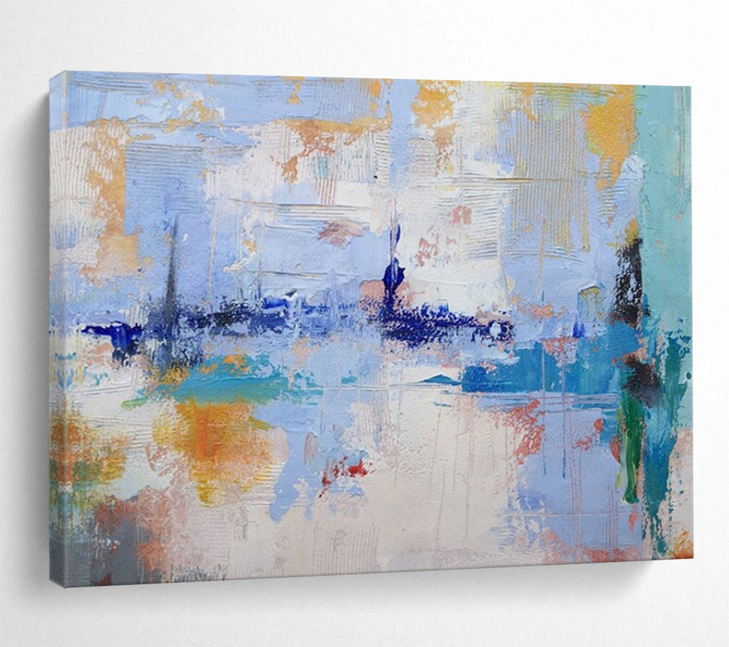 Hand - painted Large - Scale Abstract Coastal Cityscape Acrylic Art for Modern Home Offices LargeART1746