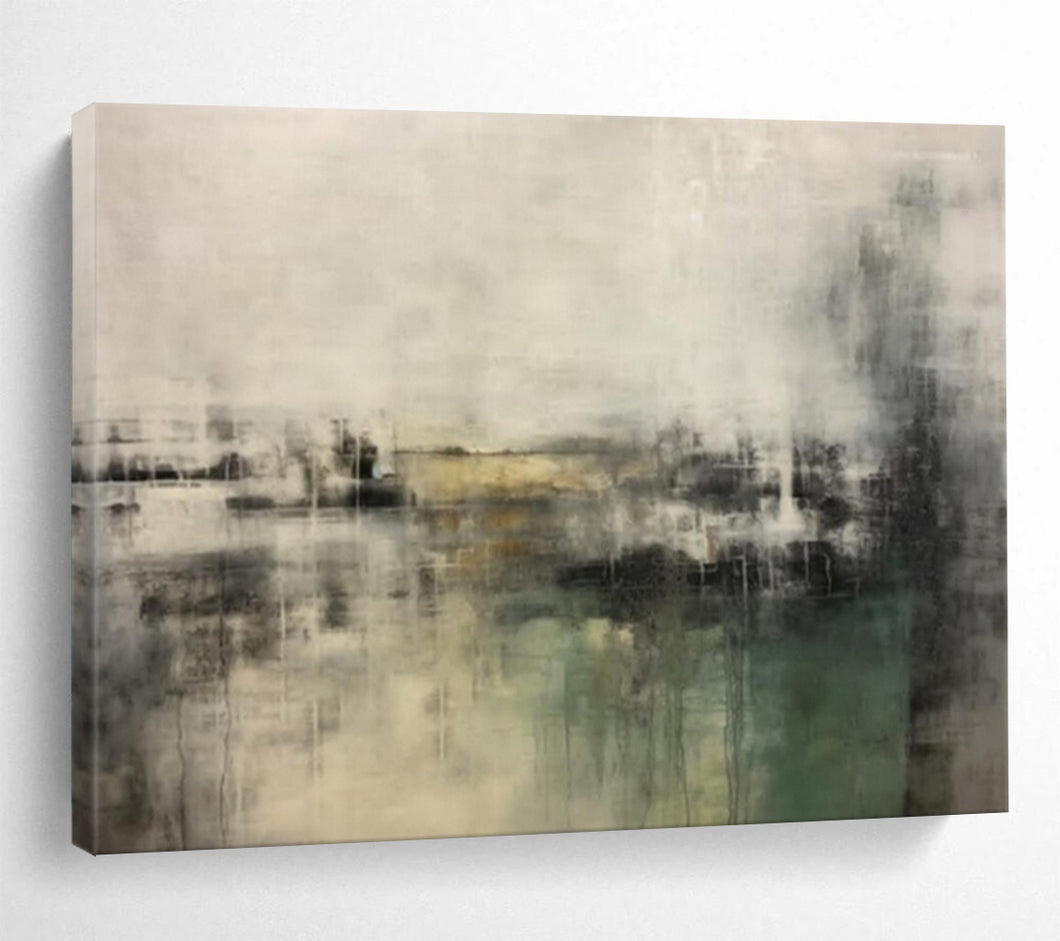 Hand - painted Gray and Green Abstract Landscape Acrylic Art for Calming Library Reading Nooks LargeART1722