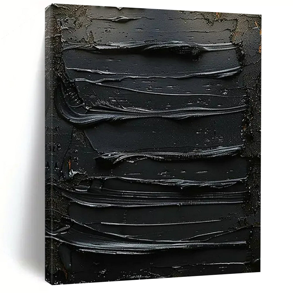 Monochromatic Black Textured Abstract - Fits Minimalist Bedroom & Study LargeART2356
