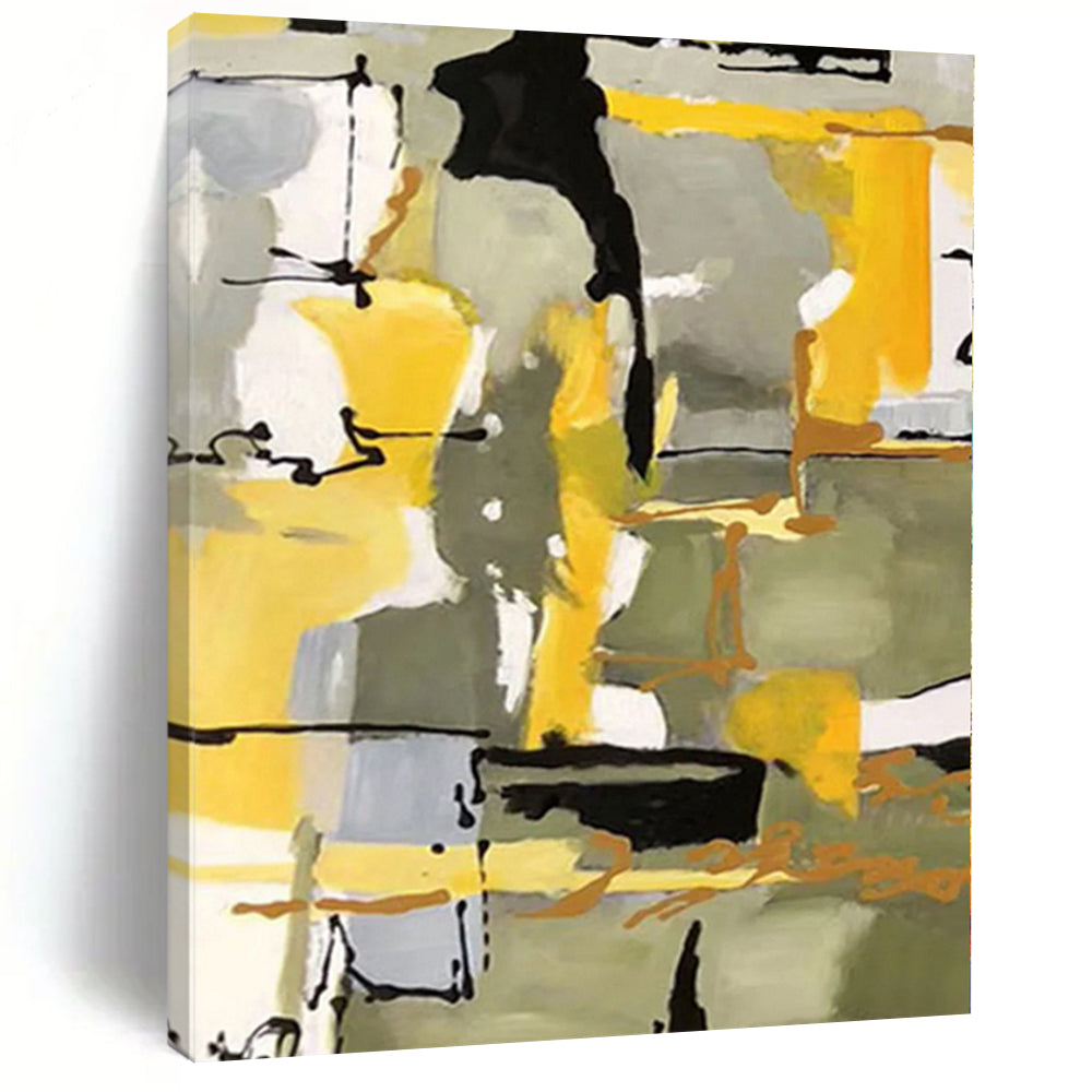Large - Scale Yellow - Green Abstract Composition Acrylic for Modern Kitchen & Creative Studio LargeART0344