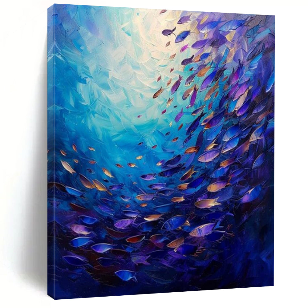 Underwater Fish Symphony Acrylic Art, Ideal for Coastal Living Room & Relaxing Spa LargeART1064