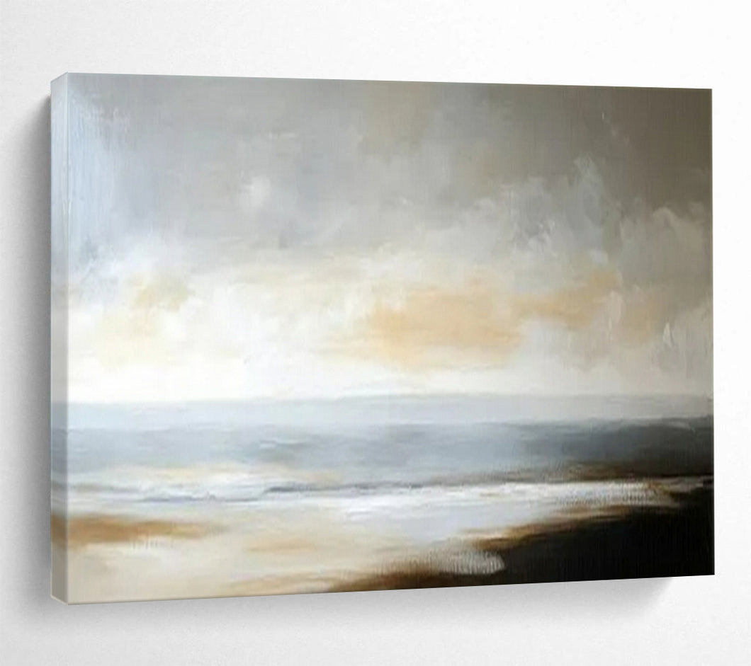 Hand - painted Minimalist Beach Horizon Acrylic Art for Scandinavian - Style Bedrooms LargeART1701