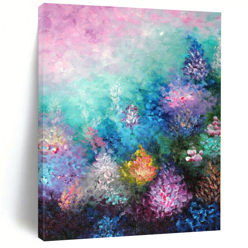 Hand - painted Oversized Colorful Floral Abstract Acrylic Art for Feminine Living Rooms LargeART0065