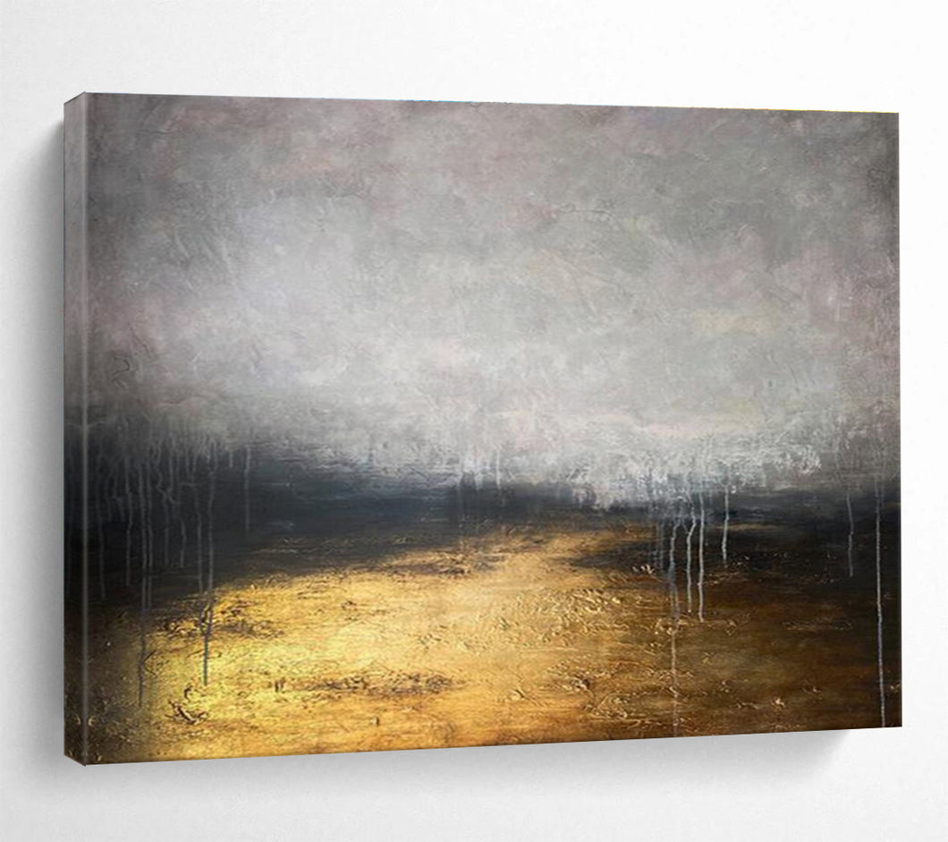 Gold and Gray Abstract Painting on Canvas - “Ethereal Pathway” DKH782