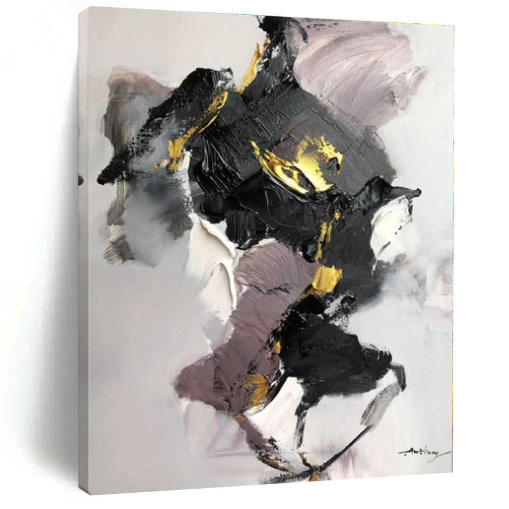 Large - Scale Black - Gold - Purple Abstract Art for Trendy Bedroom & Artistic Lounge LargeART0511