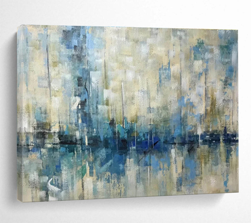 Muted - Toned Abstract Marina for Serene Bedroom & Coastal - Inspired Library DKH166