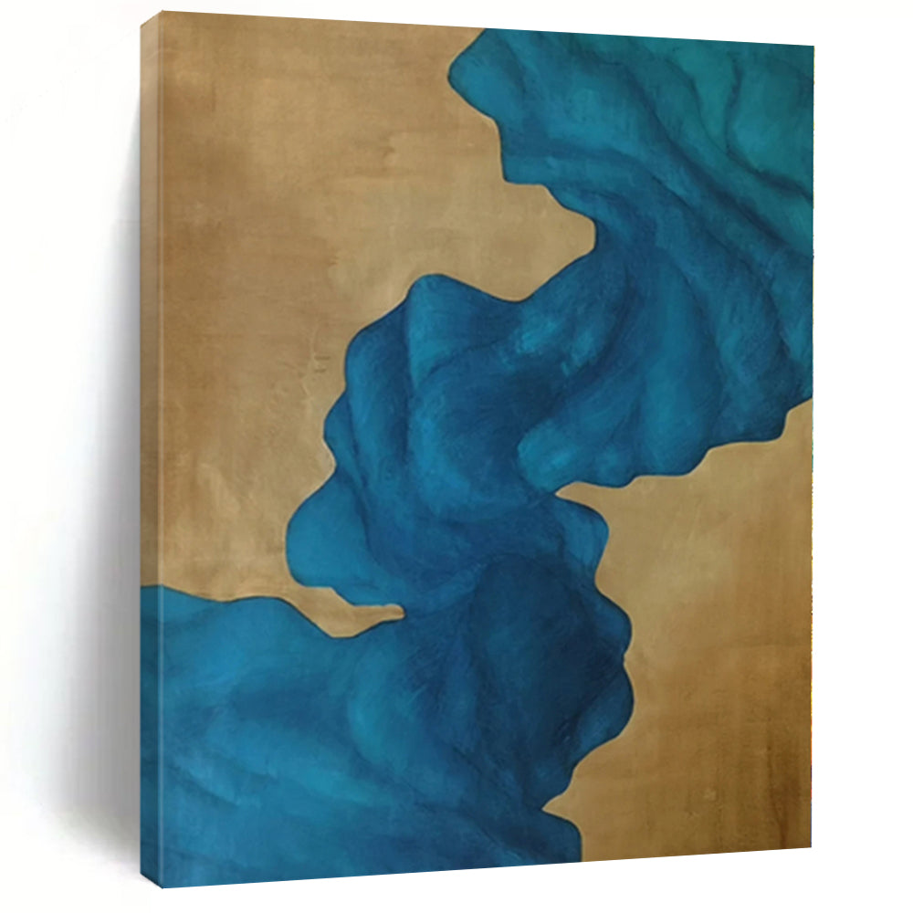 Oversized Blue and Gold Abstract Flow Acrylic for Luxury Hotel Lobby & Sophisticated Home Office LargeART0343