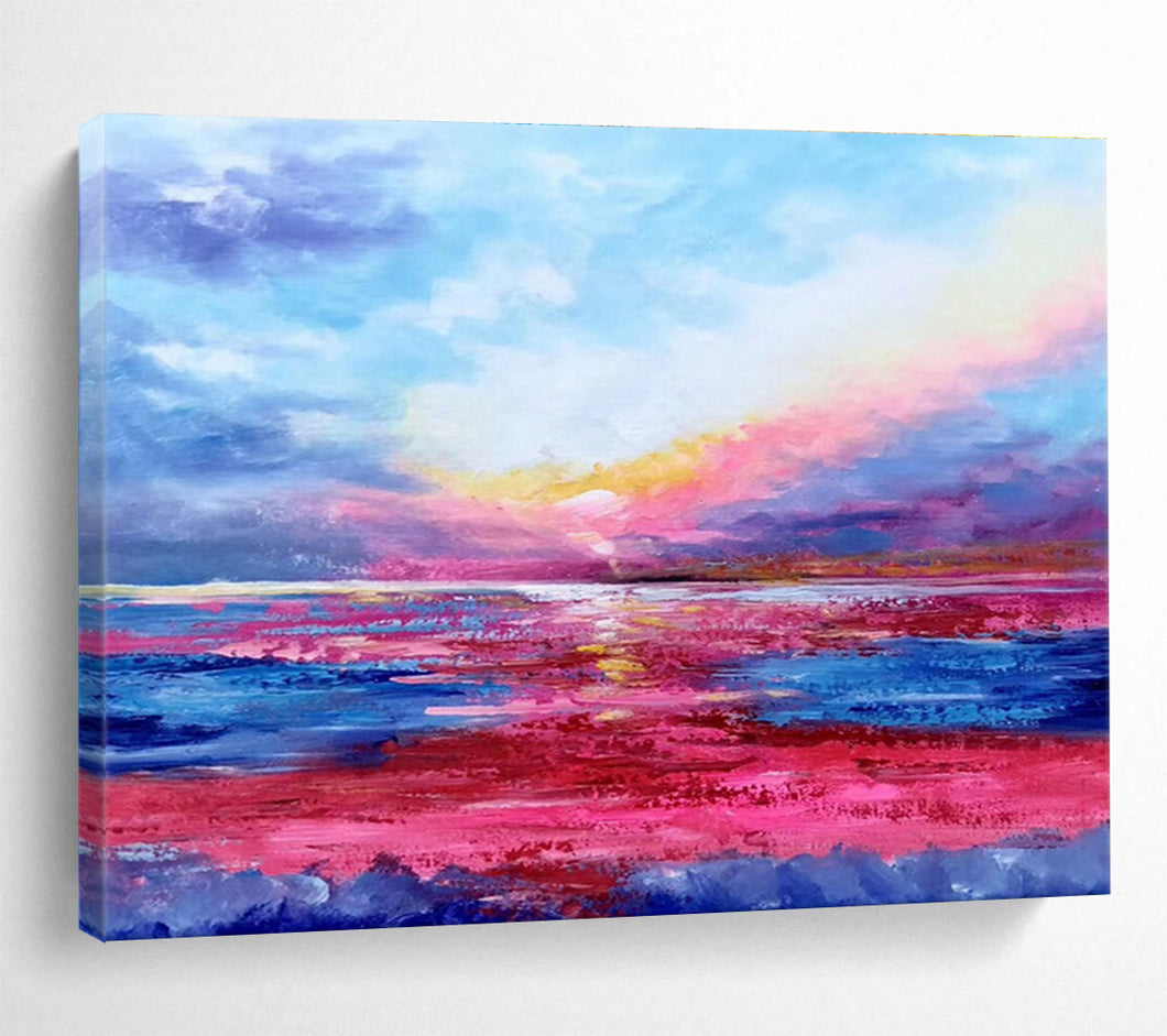 Pink and Purple Sunset Abstract Painting for Romantic Bedroom & Beachfront Bar DKH287