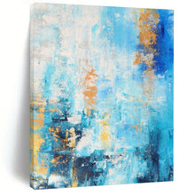 Load image into Gallery viewer, Hand - painted Oversized Blue with Gold Accents Abstract Acrylic Art for Elegant Home Offices LargeART0015
