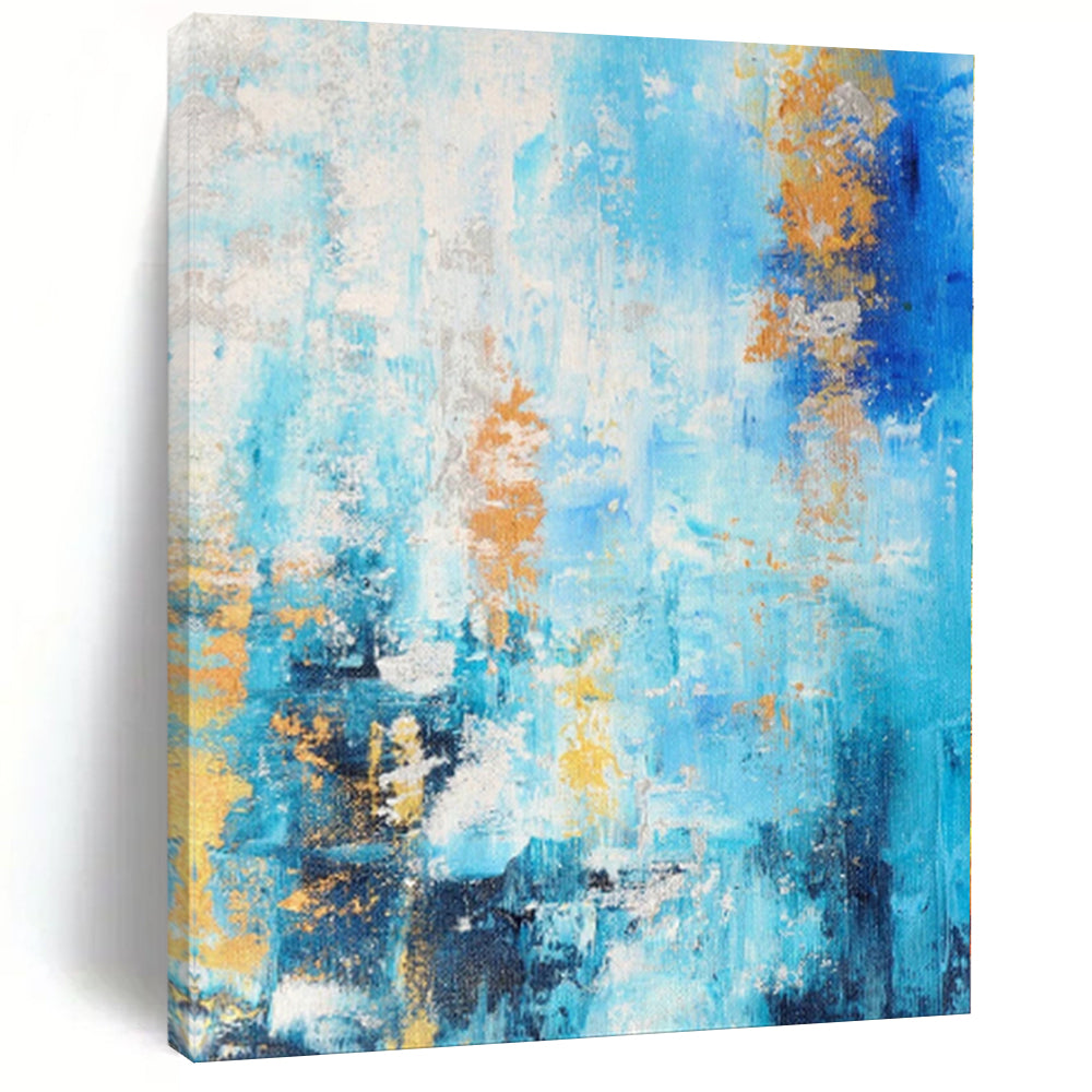 Hand - painted Oversized Blue with Gold Accents Abstract Acrylic Art for Elegant Home Offices LargeART0015