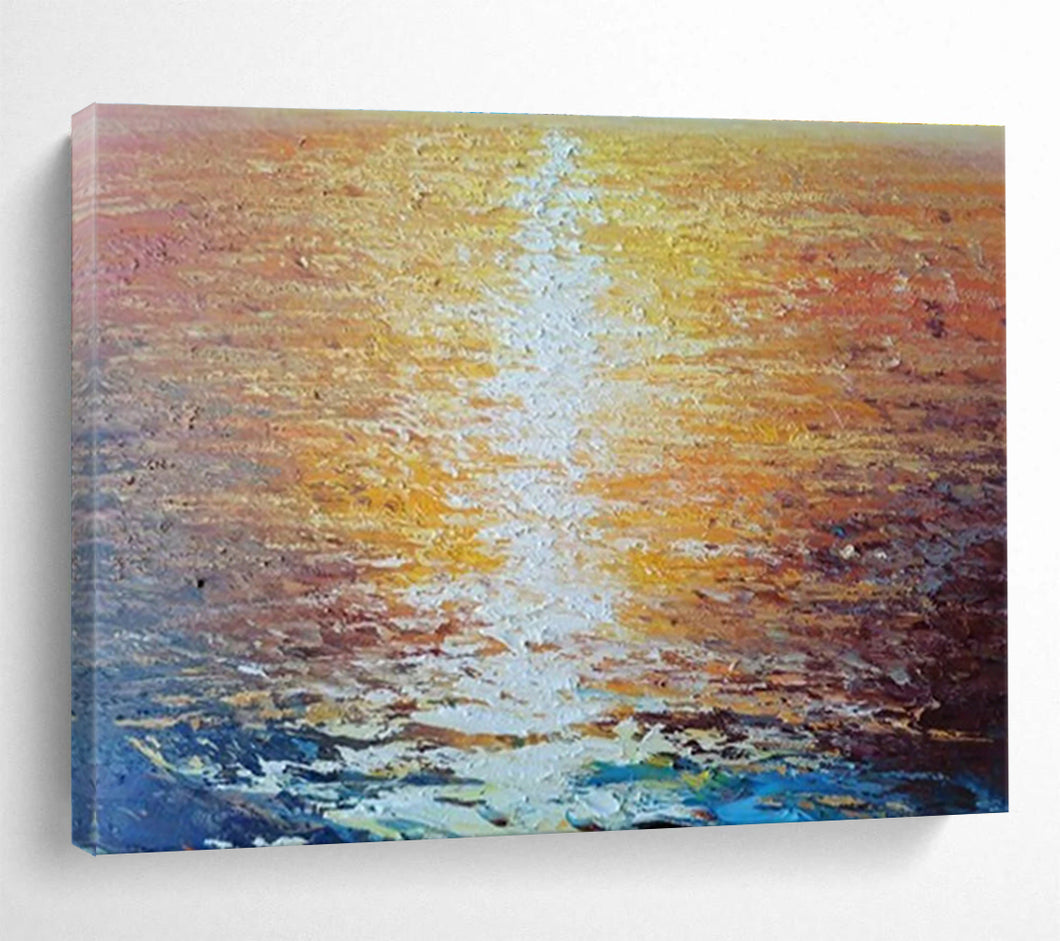Golden Sunset Seascape Abstract Painting on Canvas - “Sunset Gleam” DKH637
