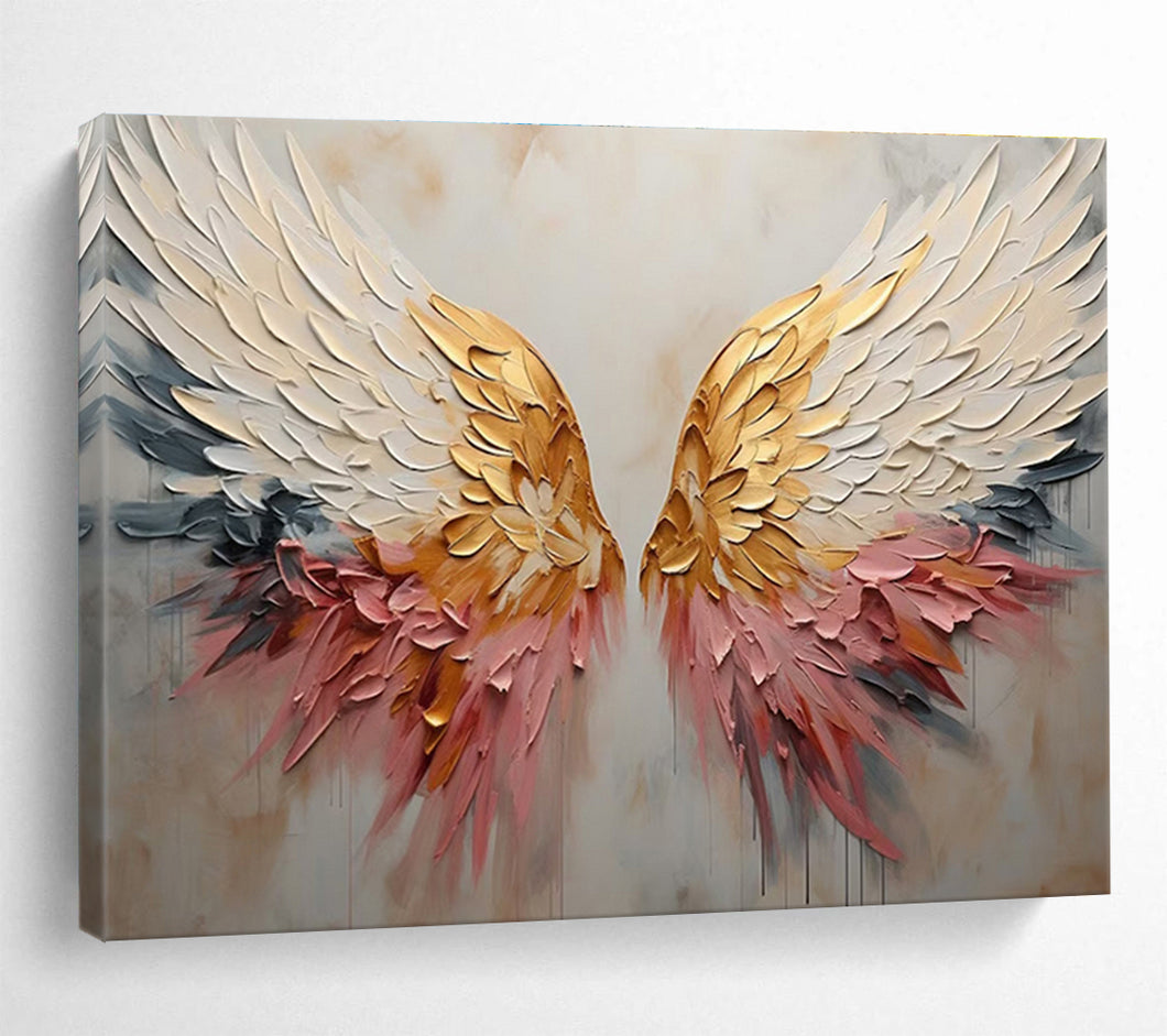 Winged Art “Golden - Pink Wings” Painting on Canvas, Inspirational Decor DKH863
