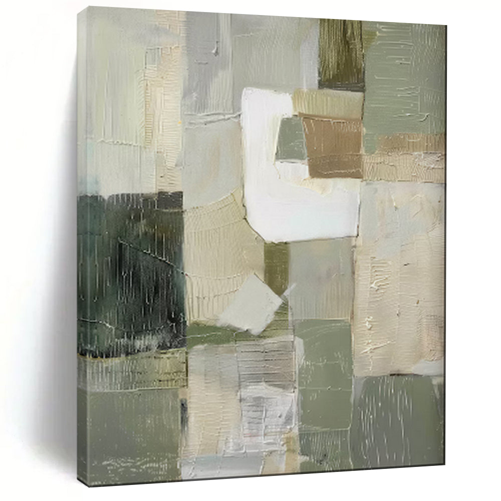 Green - Beige - White Abstract Minimalist Art, Perfect for Modern Office & Contemporary Hallway LargeART2052