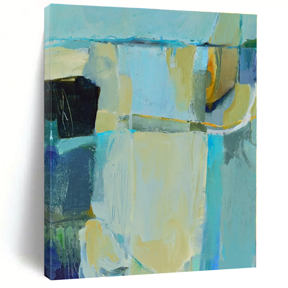 Blue & Yellow Abstract Canvas Painting, Ideal for Coastal Home Office & Bright Modern Kitchen LargeART1308