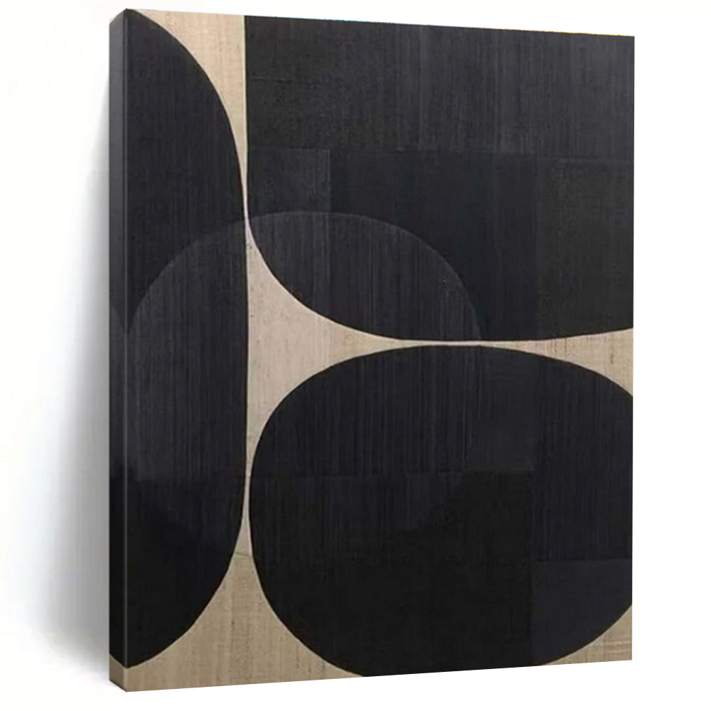 Black & Beige Circular Abstract Painting, Ideal for Modern Office & Minimalist Living Room LargeART1474