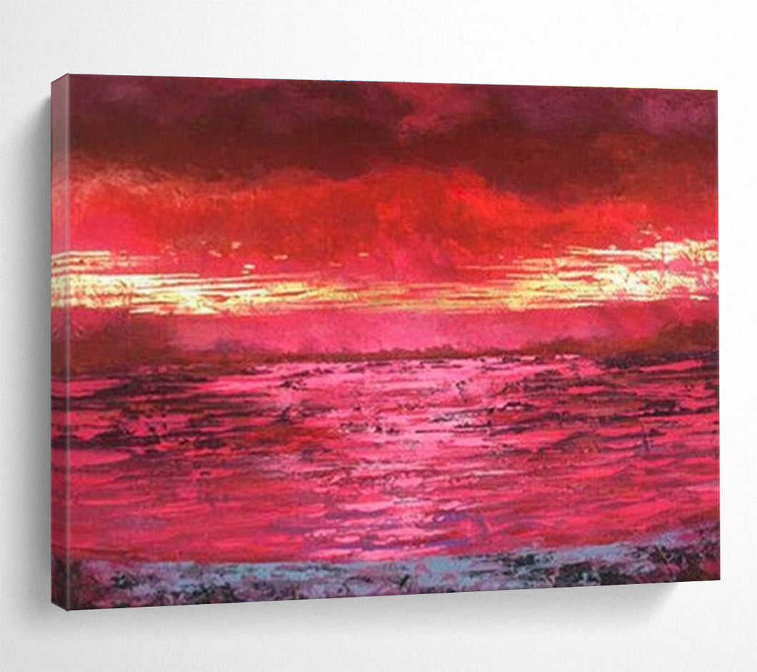 Fiery Red Sunset Abstract Painting for Romantic Dining Room & Coastal Villa Balcony DKH191
