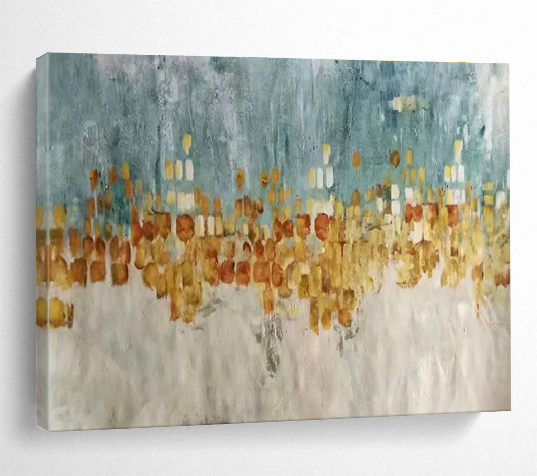 Cityscape “Golden Skyline” Painting on Canvas, Abstract Urban Art DKH841
