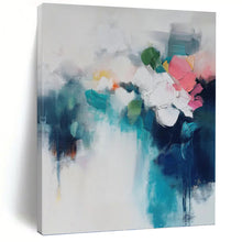 Load image into Gallery viewer, “Blended Blooms in Teal &amp; Pink” Abstract Floral Painting on Canvas, Elegant Living Decor DKH996
