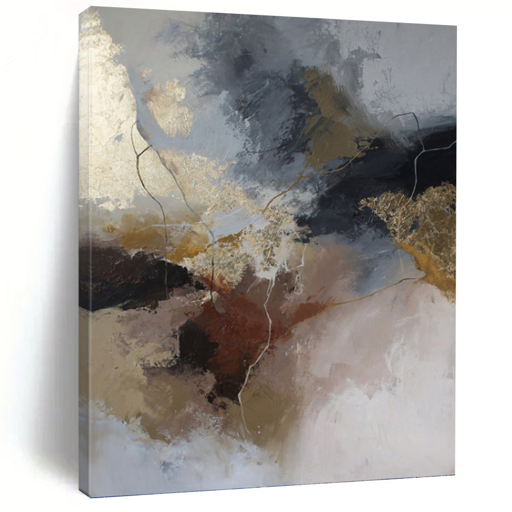 “Neutral - Gold Abstract Fusion” Abstract Painting on Canvas, Luxe Living Room Art DKH1017