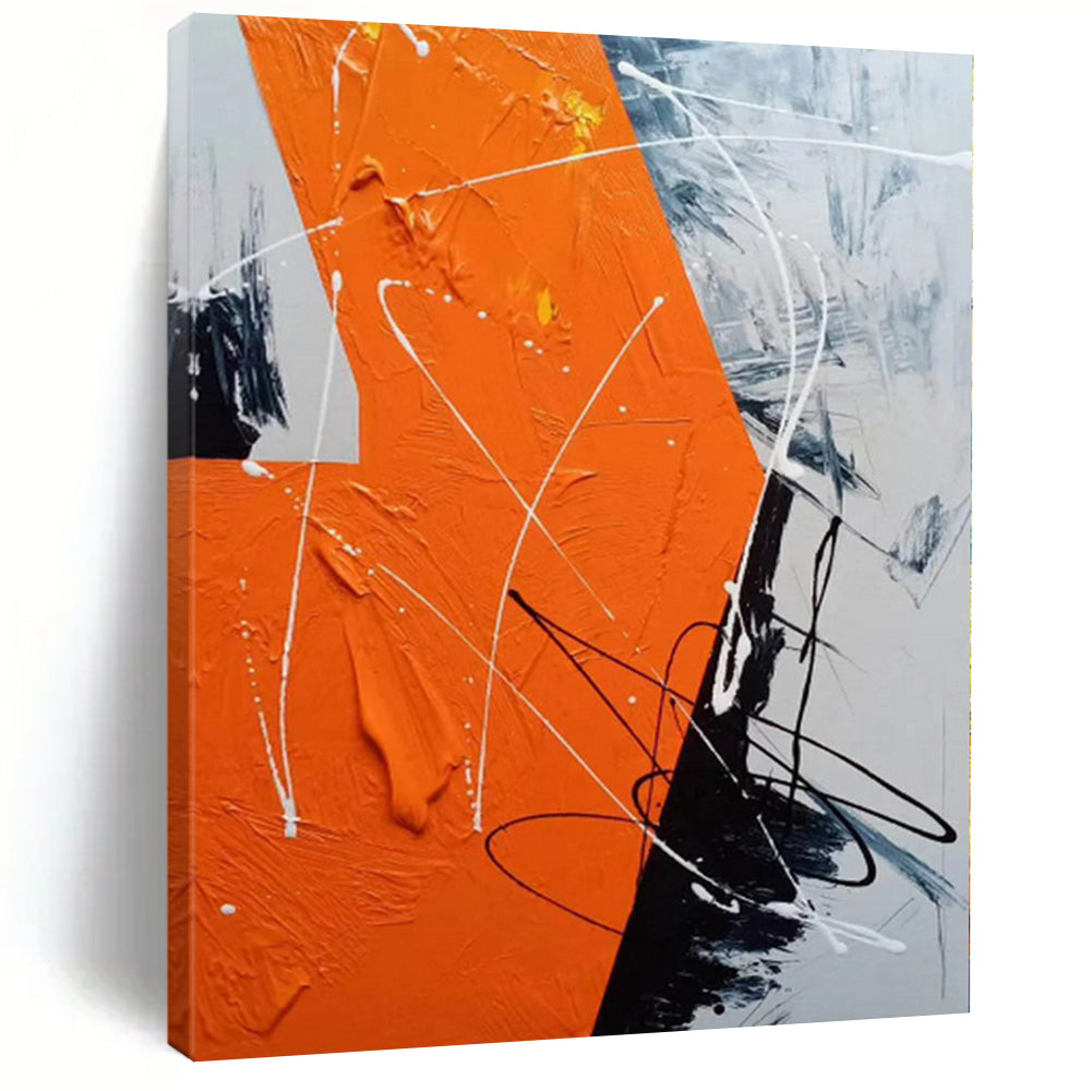 Oversized Orange and Black Dynamic Abstract Acrylic for Modern Dance Studio & Edgy Home Bar LargeART0325