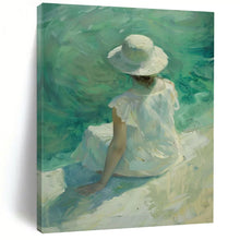 Load image into Gallery viewer, “Seaside Solitude” – Figure by the Sea Oil Painting with Soft, Calming Tones DTP088
