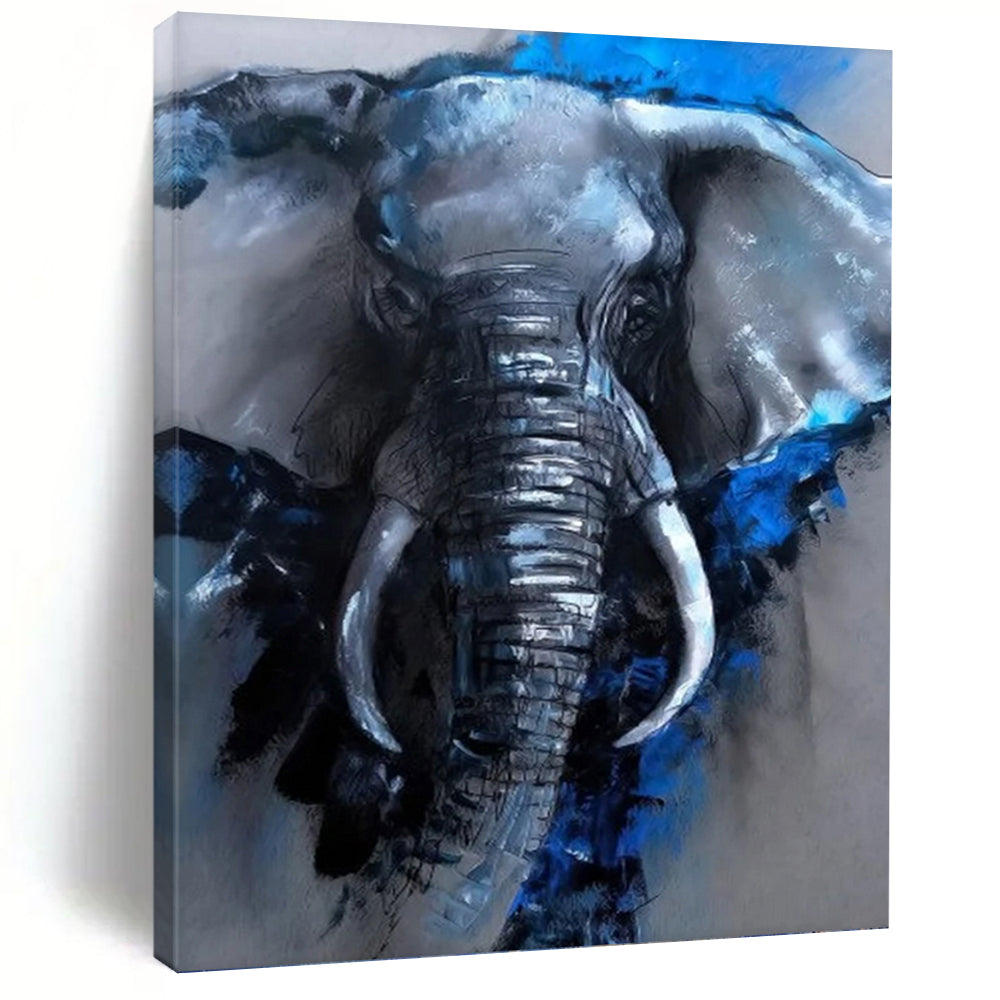“Blue - Accented Elephant Portrait” - Contemporary Animal Art on Canvas DKH1610