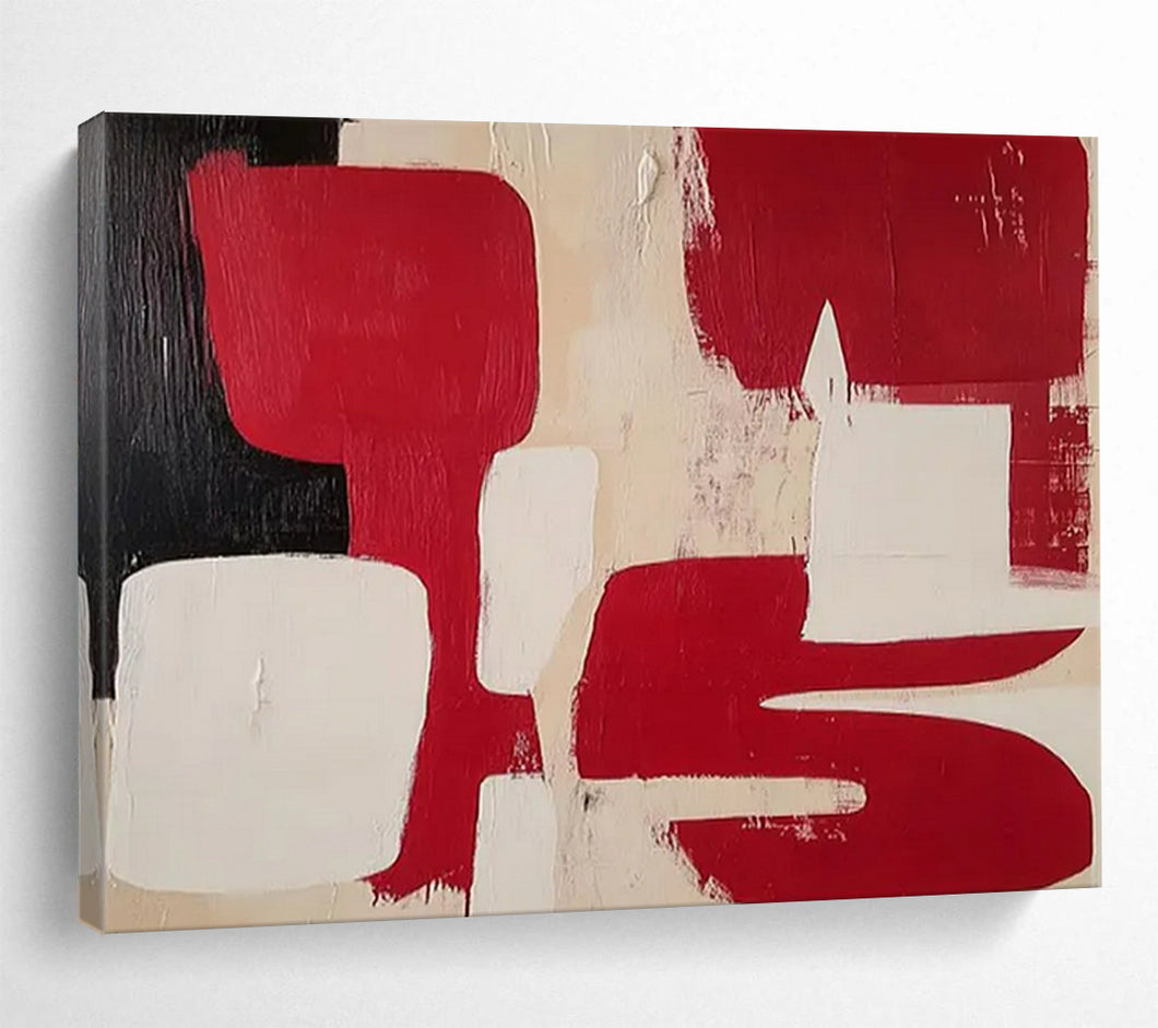 Hand - painted Large - scale Red, Black, and White Abstract Acrylic Art for Avant - Garde Bedrooms LargeART1802