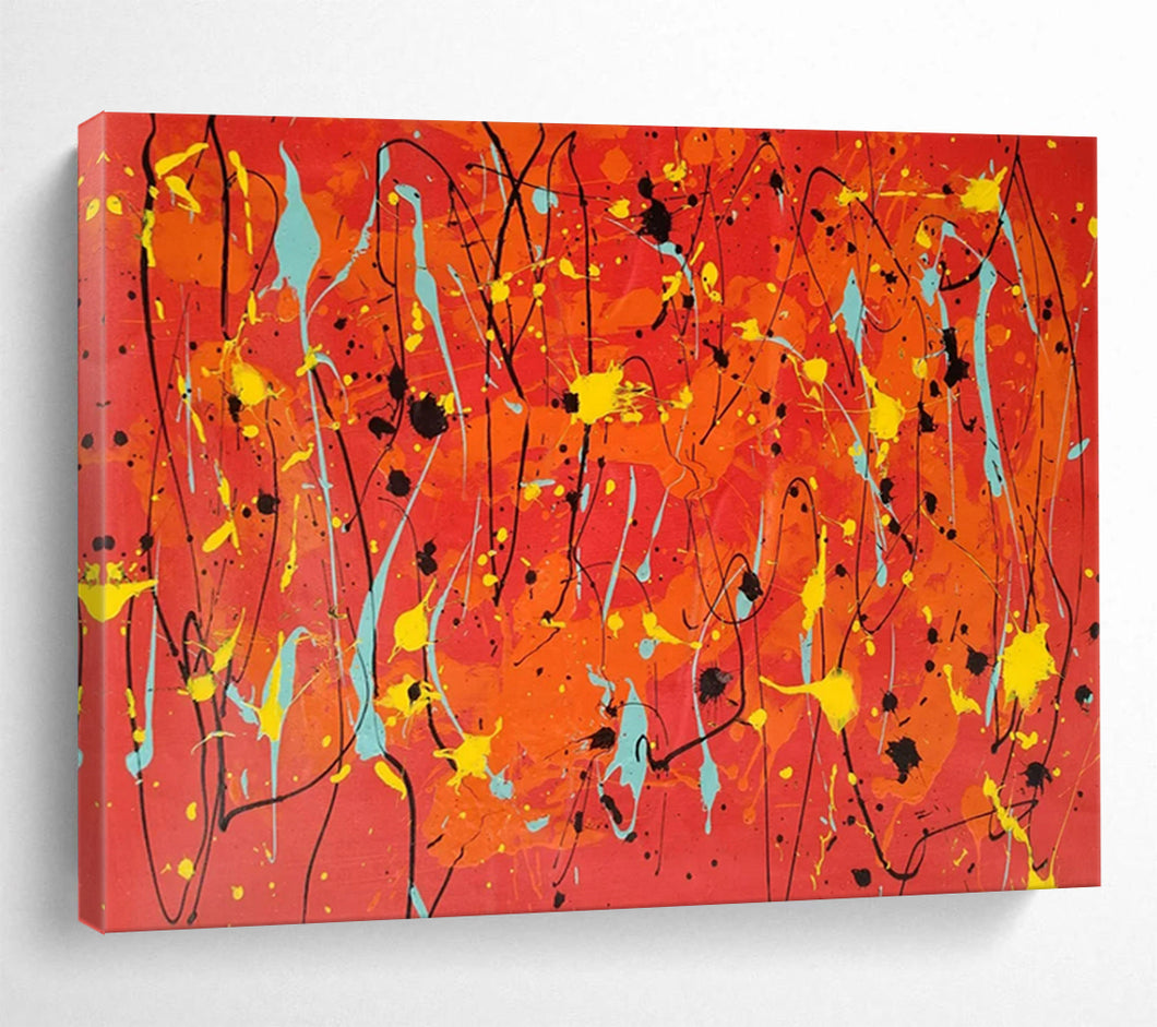 Hand - painted Red Background Drip Painting Acrylic Art for Energetic Gym Interiors LargeART1725