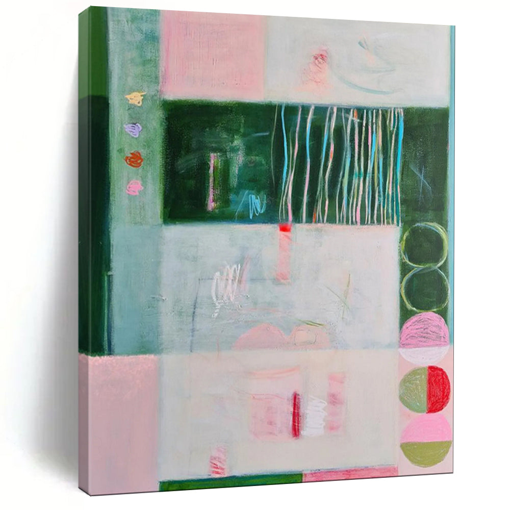 Green & Pink Geometric Abstract Painting, Suited for Modern Dining Room & Art - Centric Workspace LargeART1852