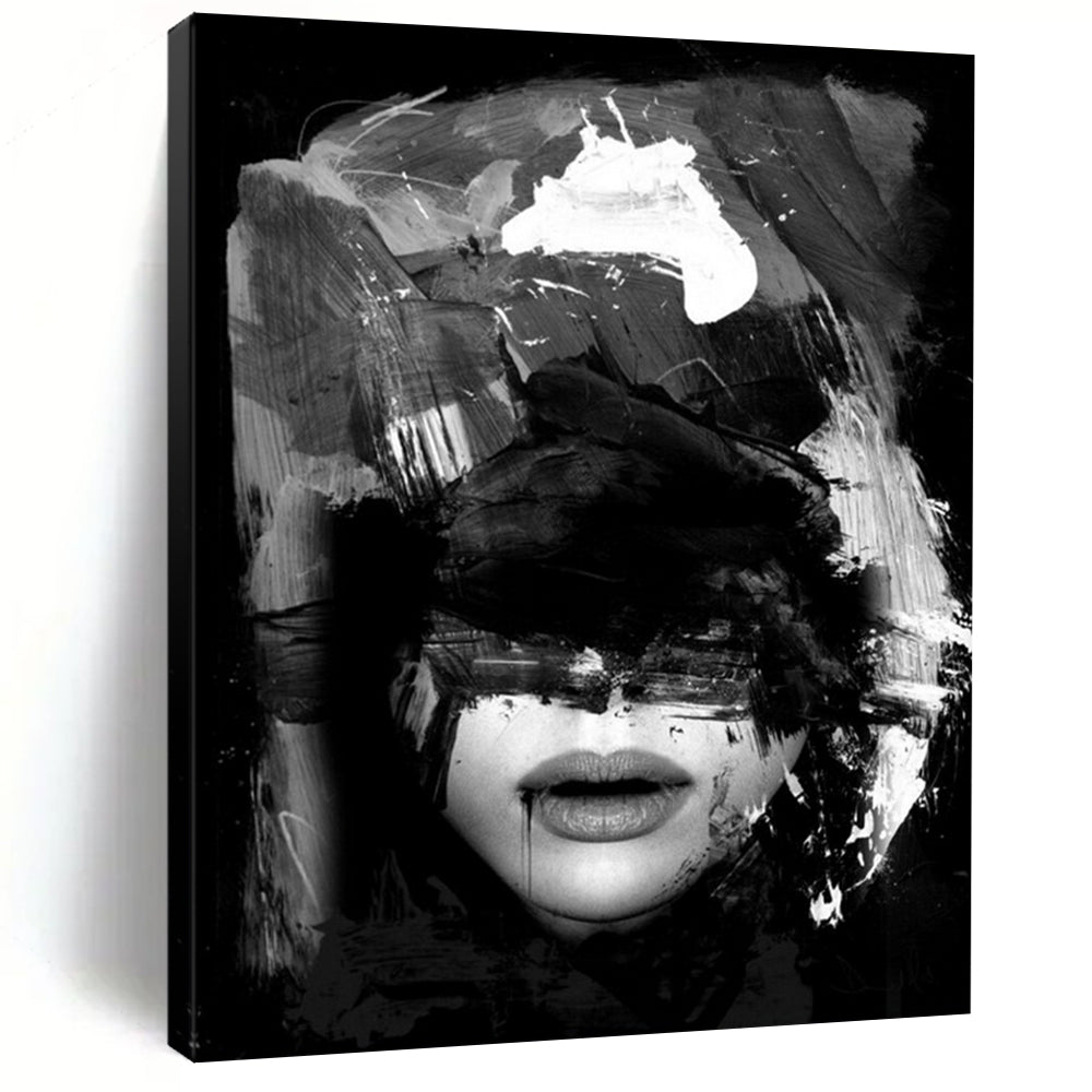 Abstract Face in Black & White – Bold Mixed - Media Portrait DTP232
