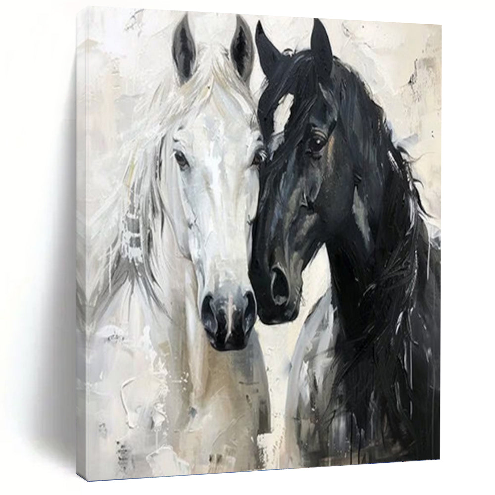 “Abstract Horse Duo” - Black, White, and Grey Animal Art on Canvas DKH1401